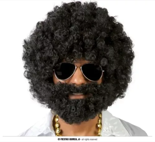 PERRUQUE AFRO AVEC BARBE NOIRE (BOÎTE)