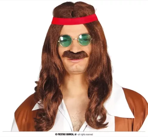 PERRUQUE HIPPIE AVEC MOUSTACHE (BOÎTE)