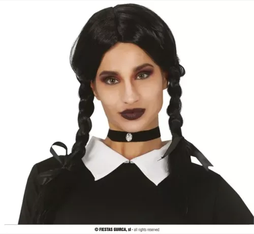 PERRUQUE NOIRE AVEC TRESSES ENFANTS  (BOÎTE)