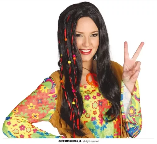 PERRUQUE HIPPIE BRUNE (BOÎTE)
