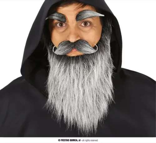 BARBE LONGUE GRISE AVEC MOUSTACHE ET SOURCILS