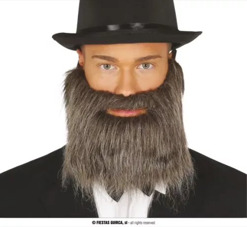 BARBE ET MOUSTACHE GRIS AVEC BANDE ÉLASTIQUE