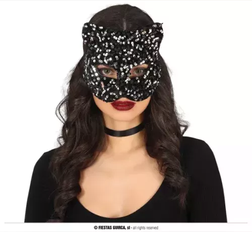 MASQUE DE CHAT À SEQUINS ARGENTÉES
