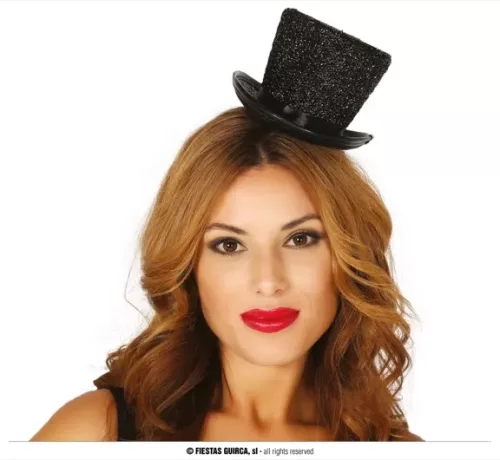MINI CHAPEAU HAUT DE FORME NOIR BRILLANT
