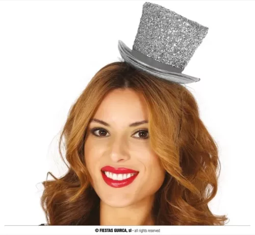 MINI CHAPEAU HAUT DE FORME ARGENTE BRILLANT – Image 2