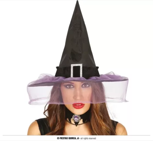 CHAPEAU SORCIÈRE, NOIR, AVEC VOILE