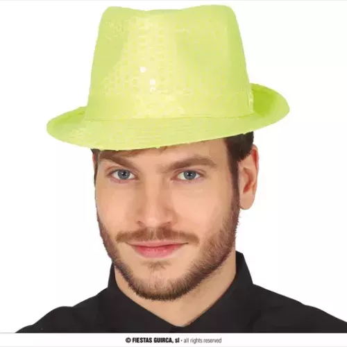 CHAPEAU BANDIT SEQUINS JAUNE FLUO