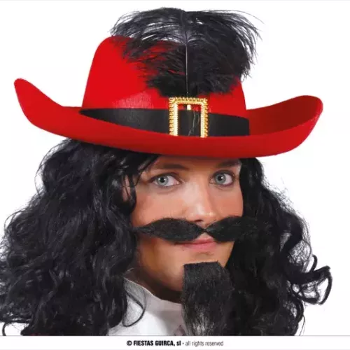 CHAPEAU MOUSQUETAIRE FEUTRE ROUGE
