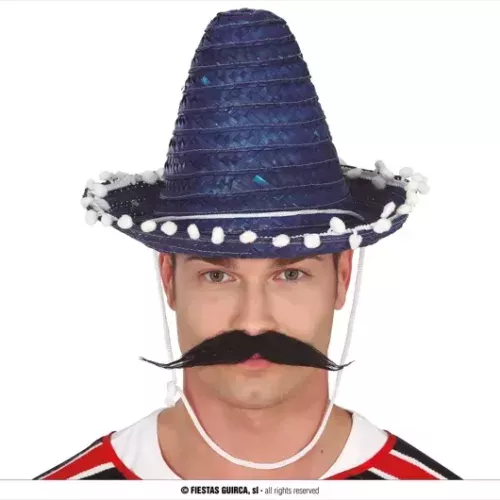 CHAPEAU PAILLE MEXICAIN 33CMS BLEU