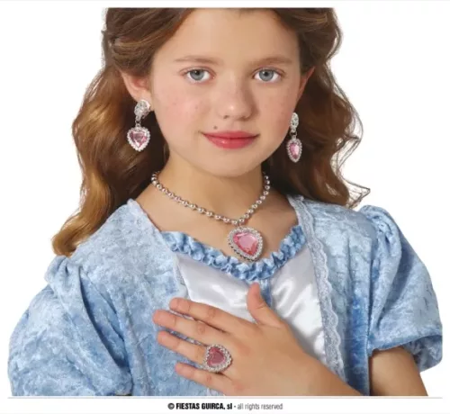 SET COEUR ROSE (COLLIER, BAGUE ET BOUCLES D'OREILL