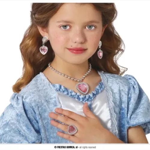 SET COEUR ROSE (COLLIER, BAGUE ET BOUCLES D'OREILL