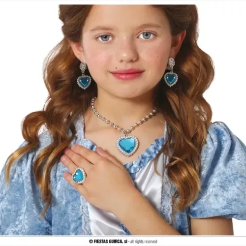 SET COEUR BLEU (COLLIER, BAGUE ET BOUCLES D'OREILL