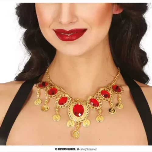 COLLIER RUBIS ROUGES, MÉTALIQUE