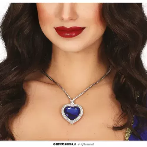 COLLIER COEUR BLEU, MÉTALIQUE
