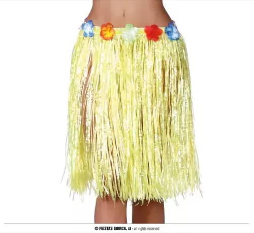 JUPE HAWAIENNE FLEURS 50 CMS JAUNE