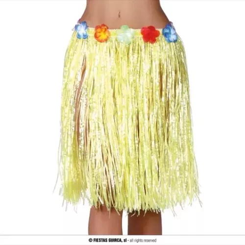 JUPE HAWAIENNE FLEURS 50 CMS JAUNE