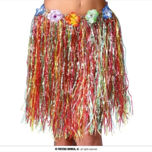 JUPE HAWAIENNE FLEURS 50 CMS  MULTICOULEUR