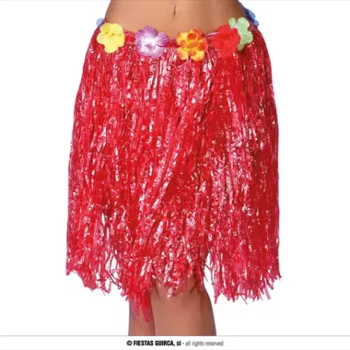 JUPE HAWAIENNE FLEURS 50 CMS ROUGE