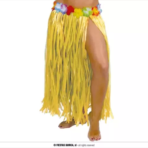 JUPE HAWAIENNE FLEURS 75 CMS JAUNE
