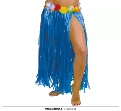 JUPE HAWAIENNE FLEURS 75 CMS BLEUE