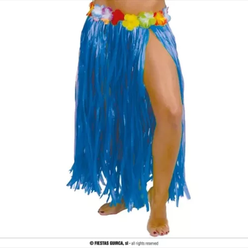 JUPE HAWAIENNE FLEURS 75 CMS BLEUE