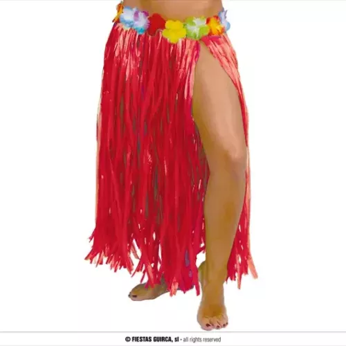 JUPE HAWAIENNE FLEURS 75 CMS ROUGE