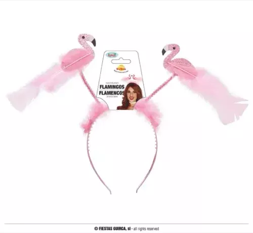 SERRE TETE AVEC 2 FLAMANTS ROSE PLUMES