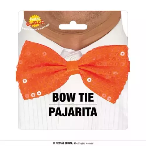 NŒUD PAPILLON PAILLETTES ORANGE FLUO 13 CM