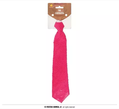 CRAVATE 38 CMS PAILLETTES ROSE FLUO
