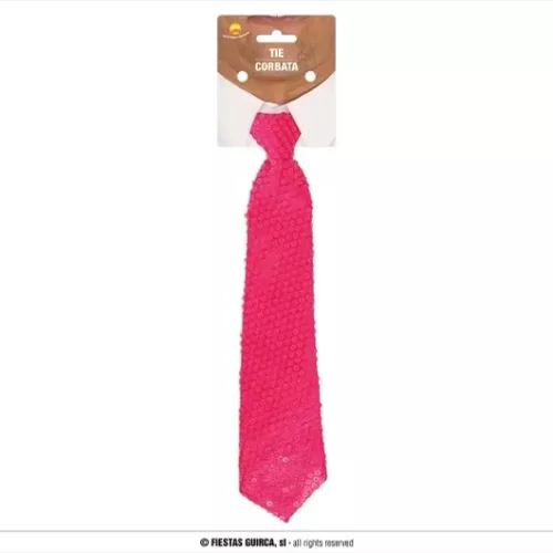 CRAVATE 38 CMS PAILLETTES ROSE FLUO