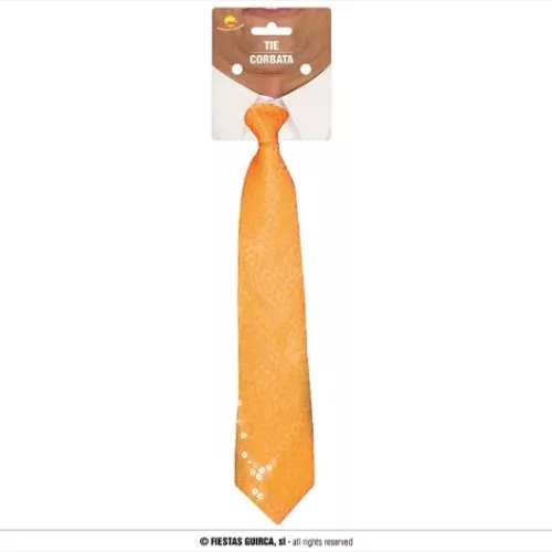 CRAVATE 38 CMS PAILLETTES ORANGE FLUO