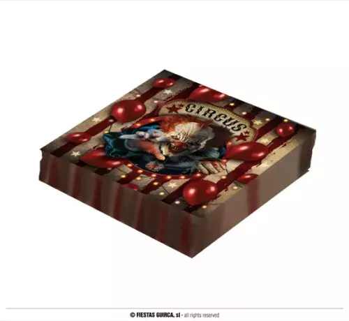 SACHET 210 SERVIETTES DE TABLE CLOWN 16X16 CMS