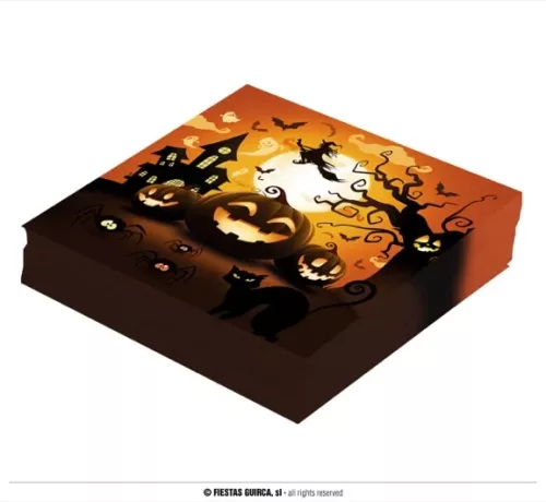 SACHET 20 SERVIETTES CITROUILLE 16X16 CMS