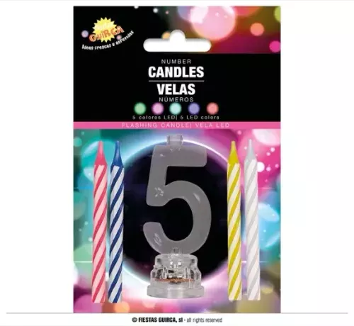 PORTE BOUGIE LED Nº 5 AVEC 4 BOUGIES, 13 CMS