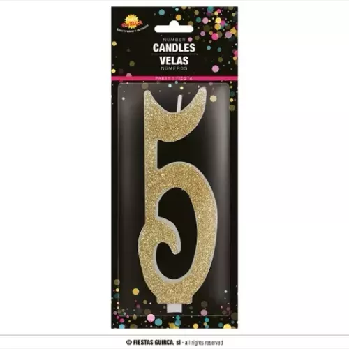 BOUGIE PAILLETÉE OR Nº 5, 12,5 CMS