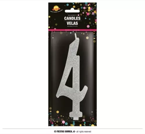 BOUGIE PAILLETÉE ARGENT Nº 4, 12,5 CMS