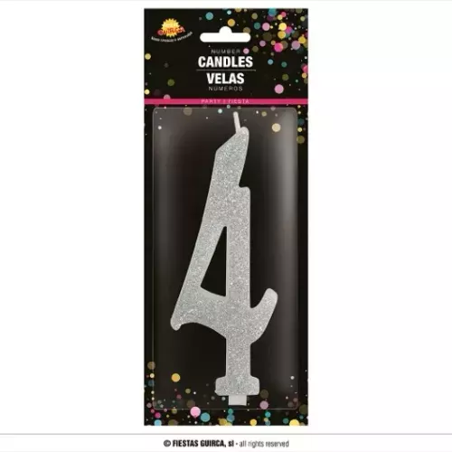 BOUGIE PAILLETÉE ARGENT Nº 4, 12,5 CMS