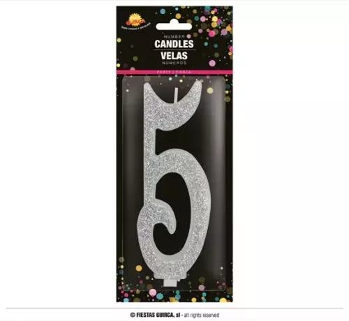 BOUGIE PAILLETÉE ARGENT Nº 5, 12,5 CMS