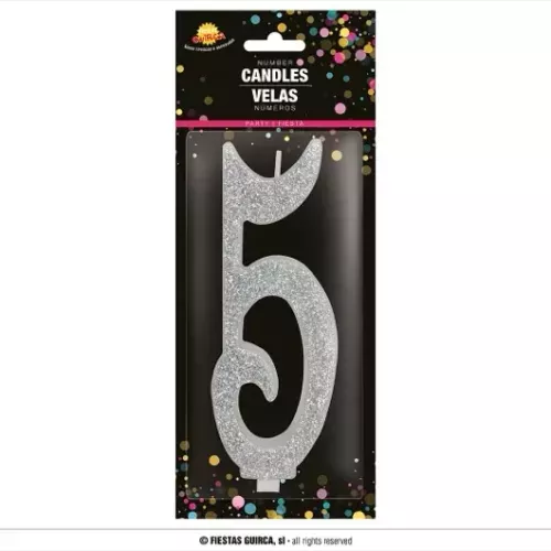 BOUGIE PAILLETÉE ARGENT Nº 5, 12,5 CMS