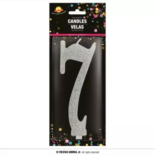 BOUGIE PAILLETÉE ARGENT Nº 7, 12,5 CMS