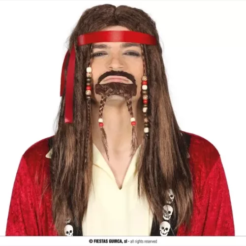 PERRUQUE HOMME, RASTA, MOUSTACHE, MARRON (BOÎTE)
