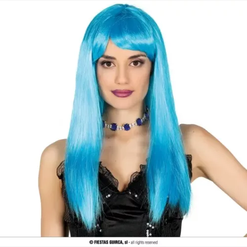 PERRUQUE MI-LONGUE BLEU CIEL FLUO (BOÎTE)