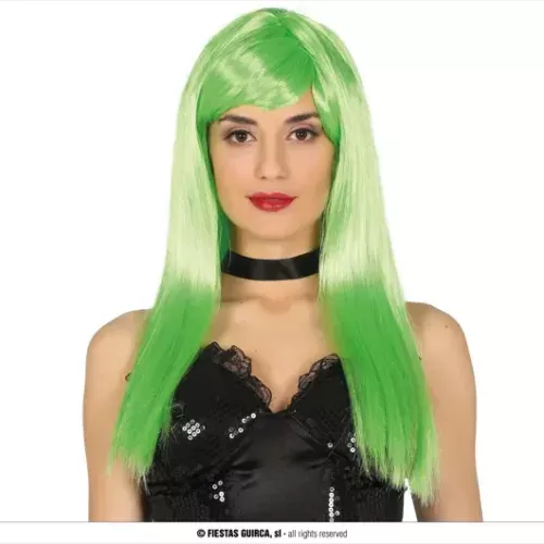 PERRUQUE MI-LONGUE VERT FLUO (BOÎTE)