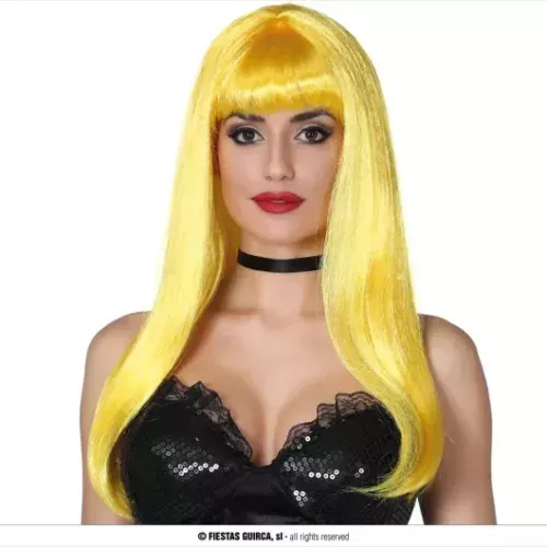 PERRUQUE MI-LONGUE JAUNE FLUO (BOÎTE)