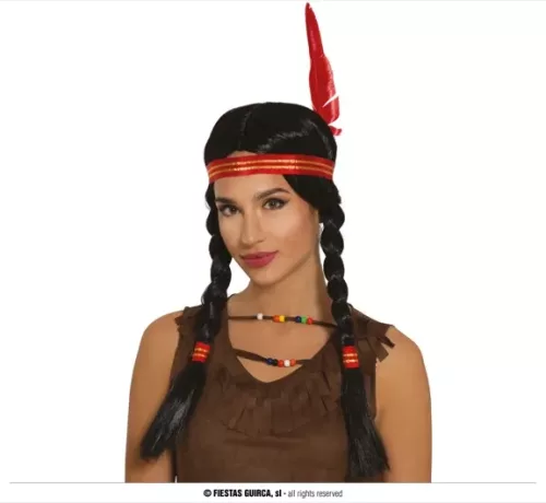 PERRUQUE INDIENNE TRESSES AVEC PLUME (BOÎTE)
