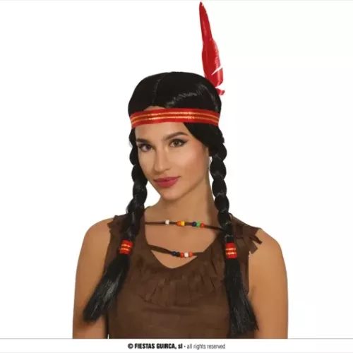 PERRUQUE INDIENNE TRESSES AVEC PLUME (BOÎTE)