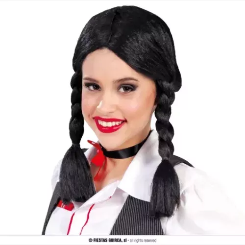 PERRUQUE TRESSES NOIRE (BOÎTE)