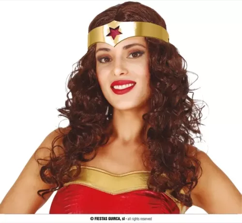 PERRUQUE DE SUPER HEROINE AVEC DIADEME (BOÎTE)