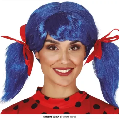 PERRUQUE BLEUE AVEC DES COUETTES ET RUBANS (BOÎTE)