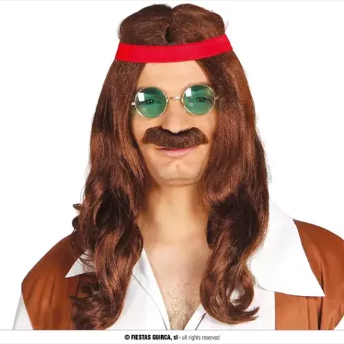 PERRUQUE HIPPIE AVEC MOUSTACHE (BOÎTE)